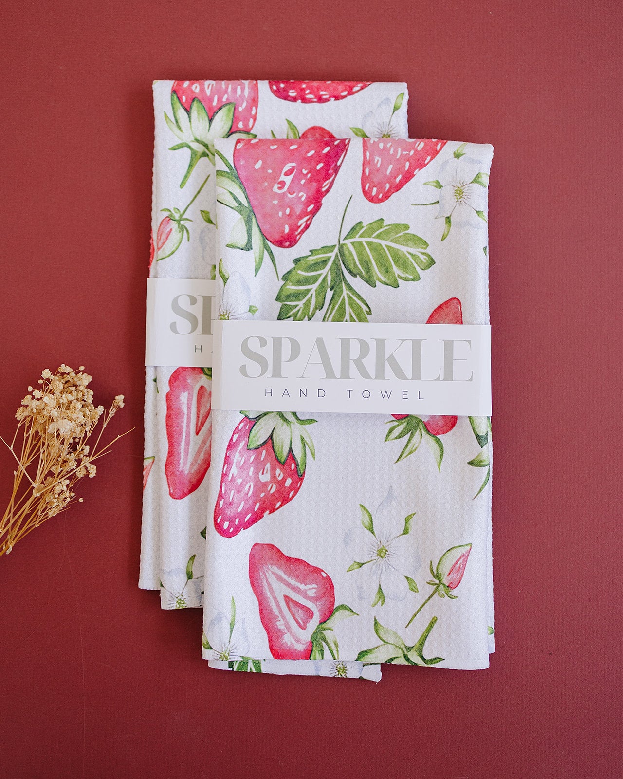 Fresh Strawberries Sparkle Kitchen Hand Towel