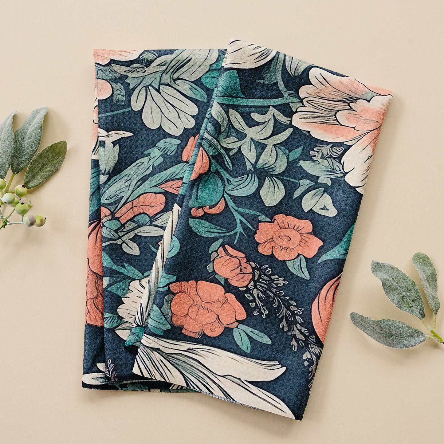 Retro Floral Sparkle Kitchen Hand Towel