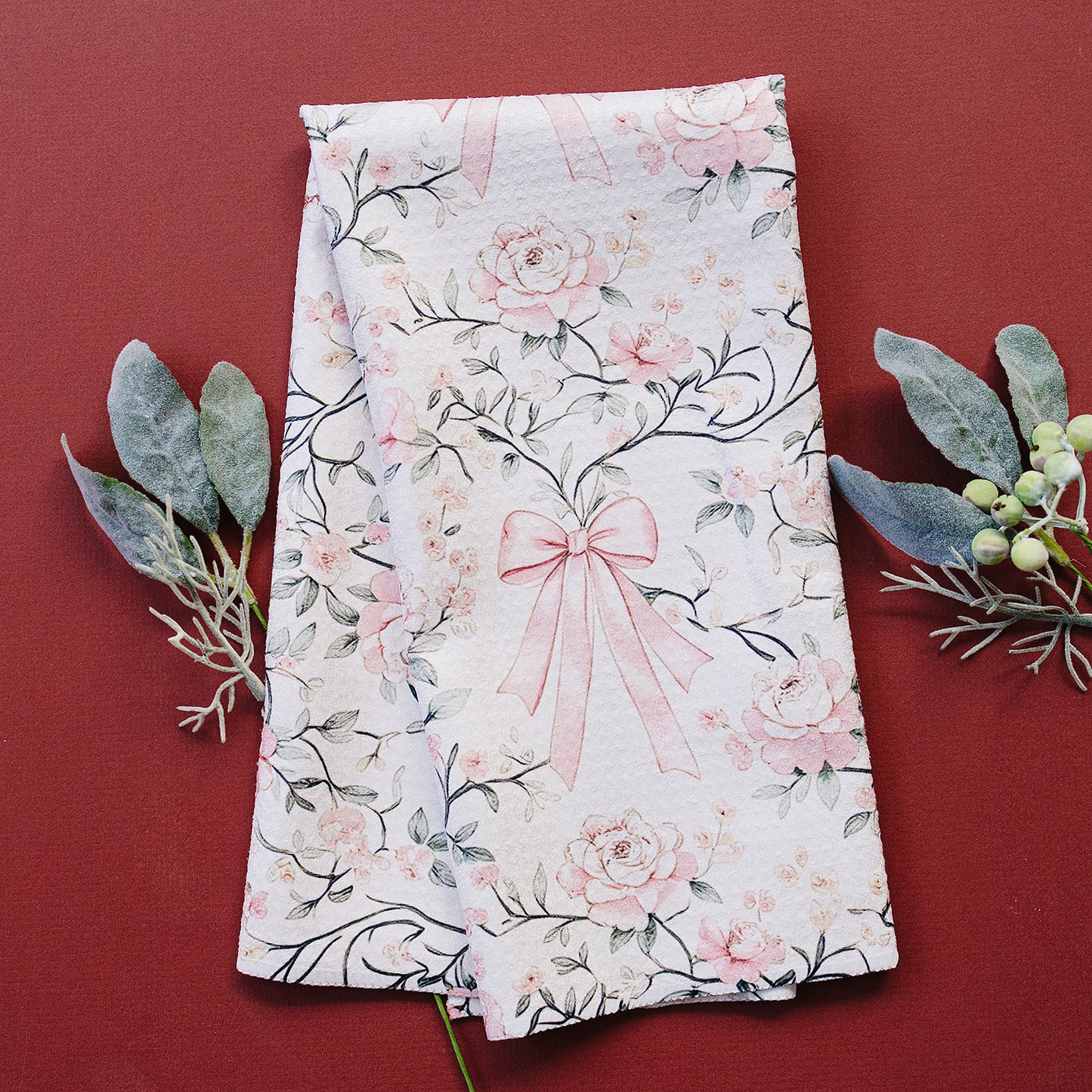 Blush Bows & Blooms Sparkle Kitchen Hand Towel