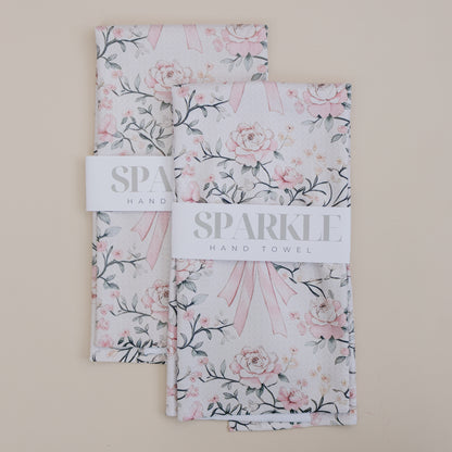 Blush Bows & Blooms Sparkle Kitchen Hand Towel