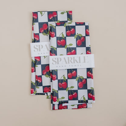 Checkered Cherry Sparkle Kitchen Hand Towel