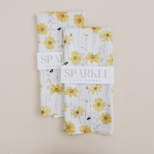 Yellow Flowers Sparkle Kitchen Hand Towel