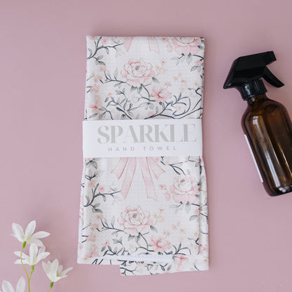 Blush Bows & Blooms Sparkle Kitchen Hand Towel