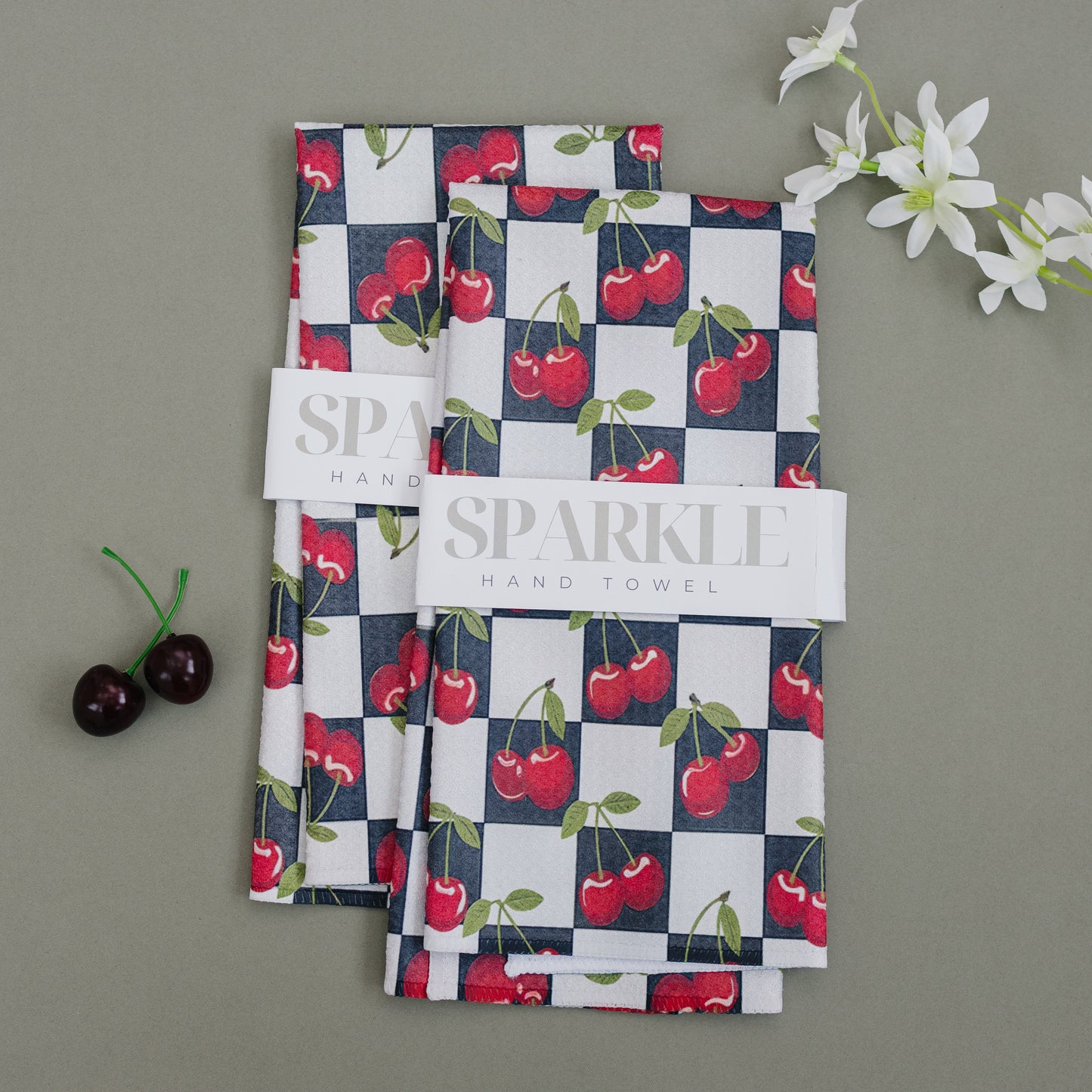 Checkered Cherry Sparkle Kitchen Hand Towel